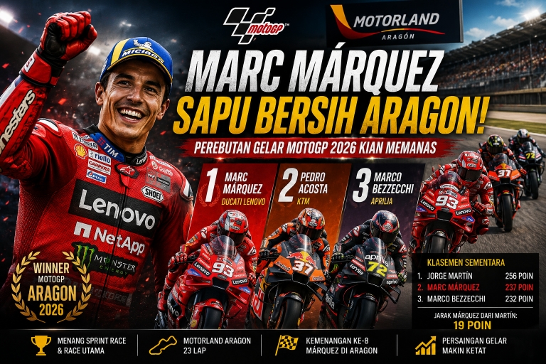 Marc Márquez Sapu Bersih MotoGP Aragon, Pangkas Jarak dengan Jorge Martín
