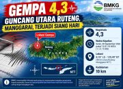 Gempa 4,3 Guncang Utara Ruteng, Manggarai, Terjadi Siang Hari