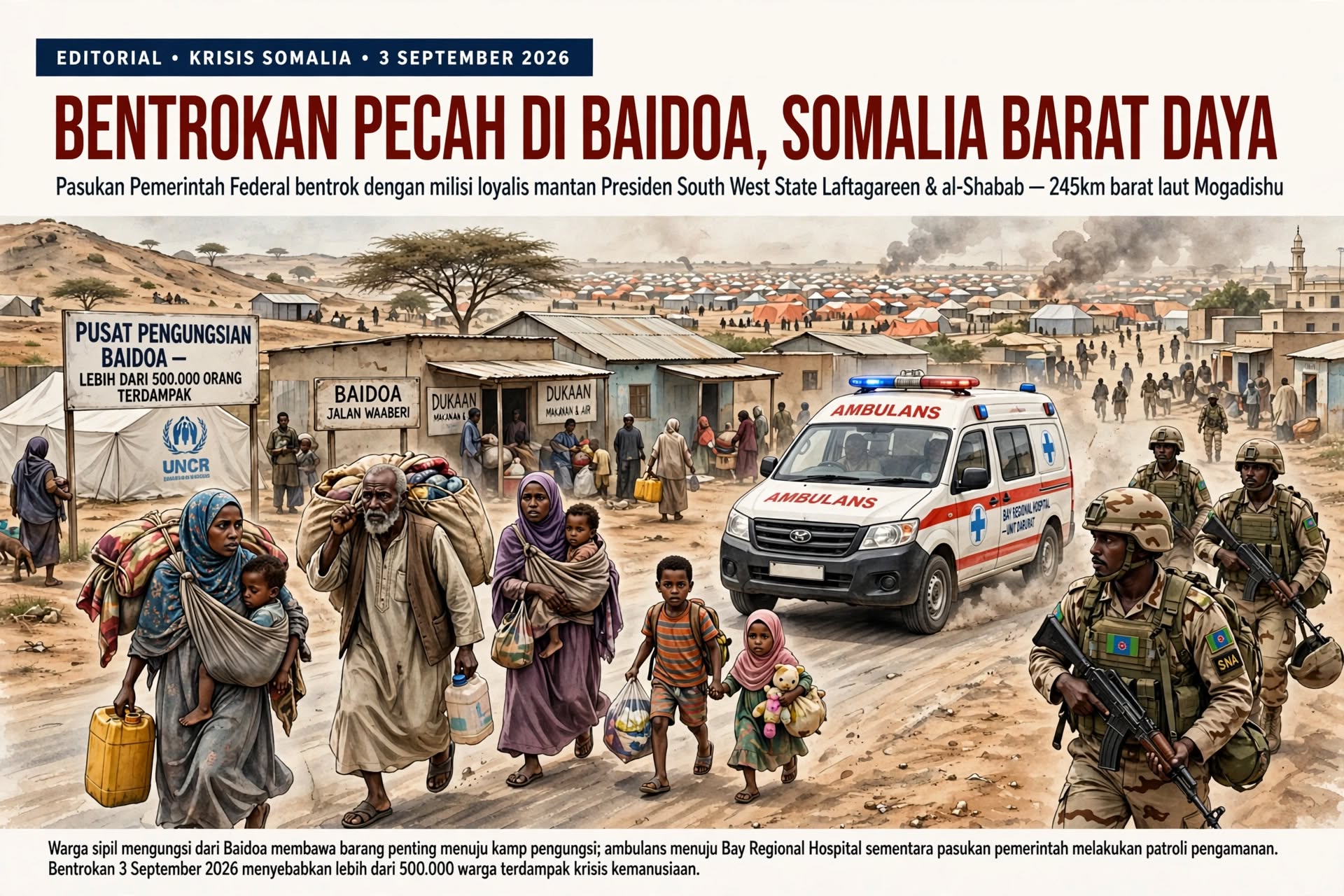Bentrokan Pecah di Baidoa Somalia, 71 Orang Terluka dan Satu Warga Sipil Tewas