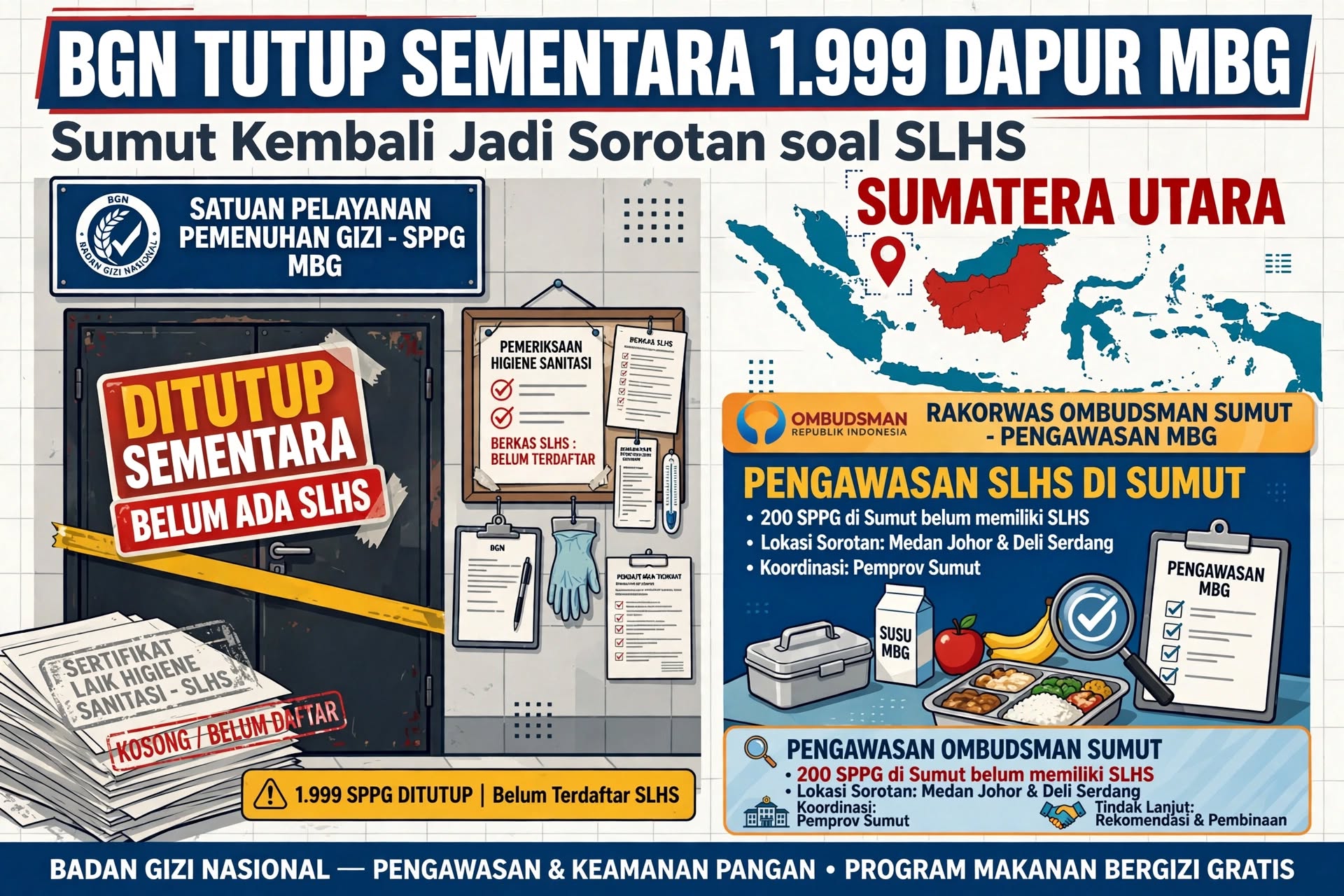 BGN Tutup Sementara 1.999 Dapur MBG, Sumut Kembali Jadi Sorotan Soal SLHS