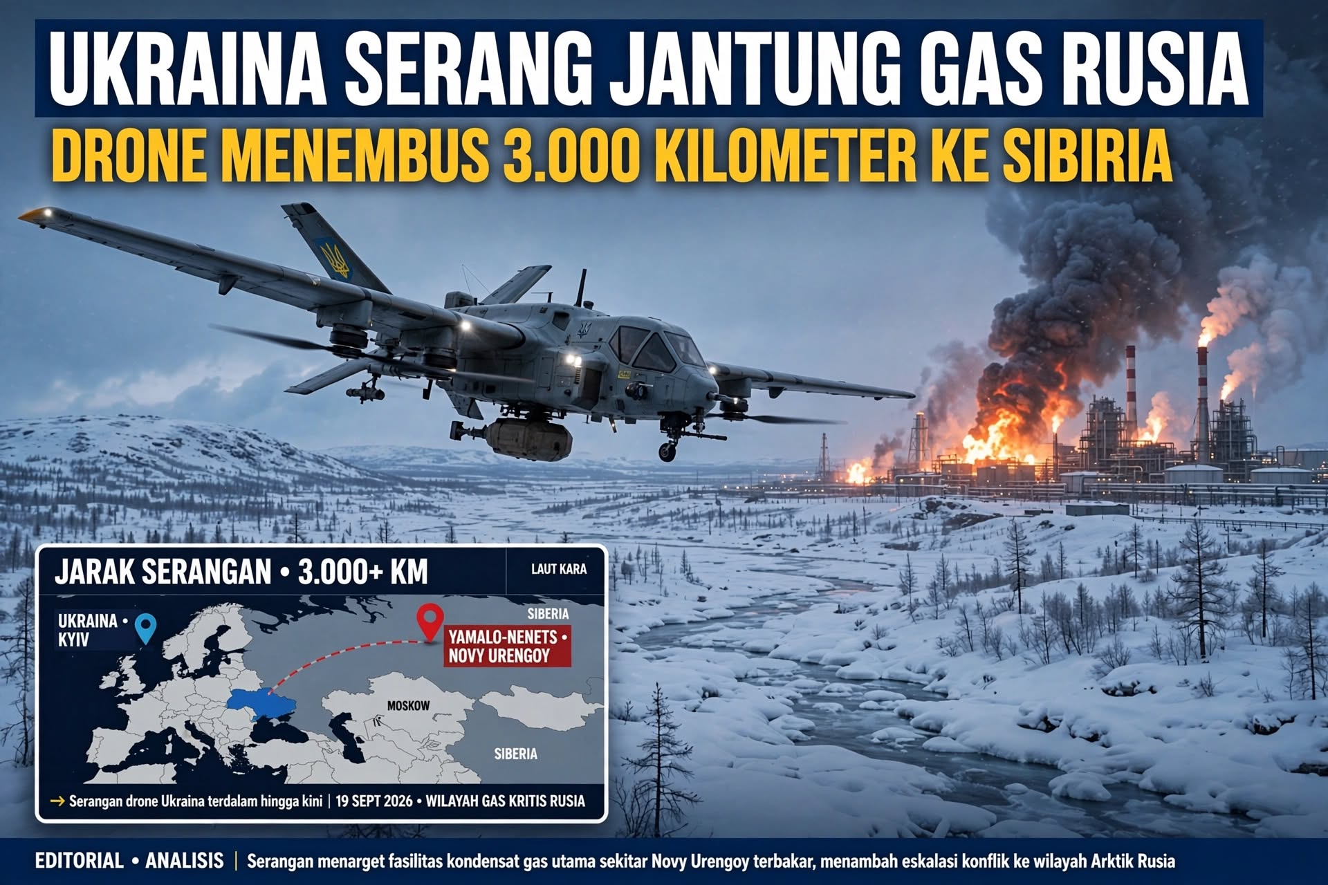 Ukraina Serang Jantung Gas Rusia, Drone Menembus 3.000 Kilometer ke Siberia