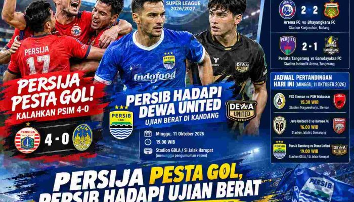 Persija Pesta Gol, Persib Hadapi Ujian Berat dari Dewa United di Super League